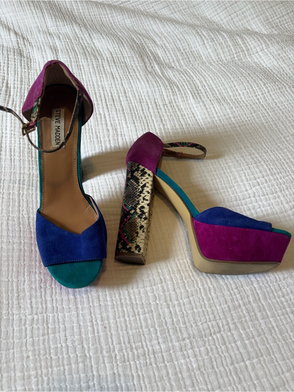 Steve Madden Colorblock Platform Heels in Fuchsia, Cobalt & Teal